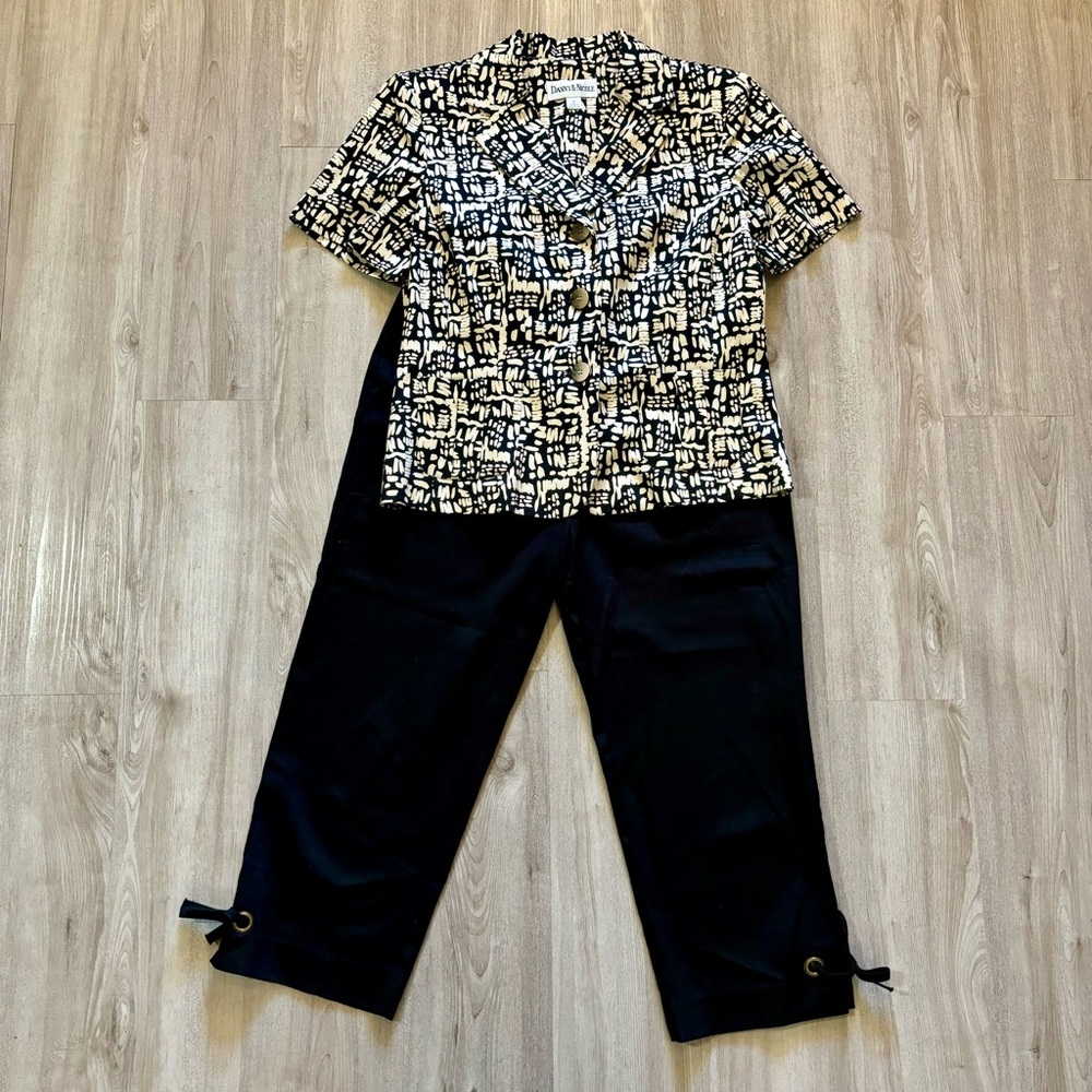 Danny‎ & Nicole Button Up Jacket & Black Pants Set Womens Size 8 Stretch Vintage